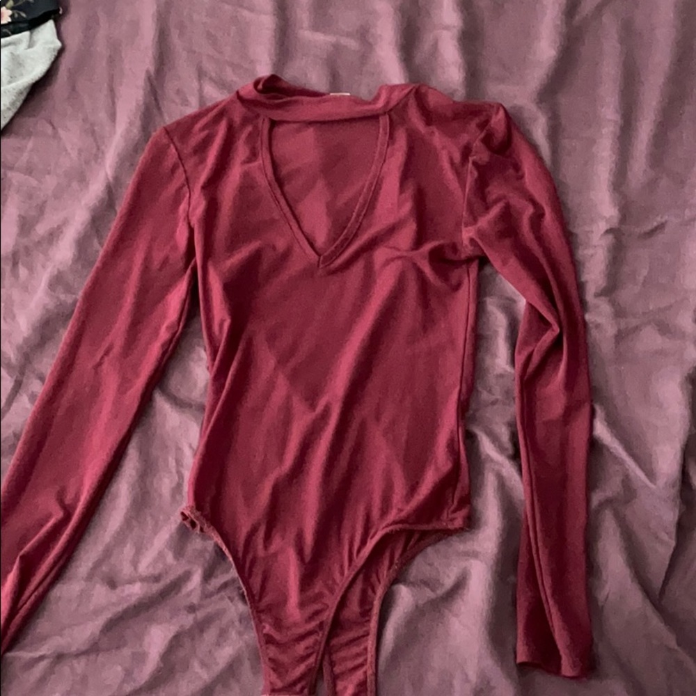 Maroon mesh bodysuit